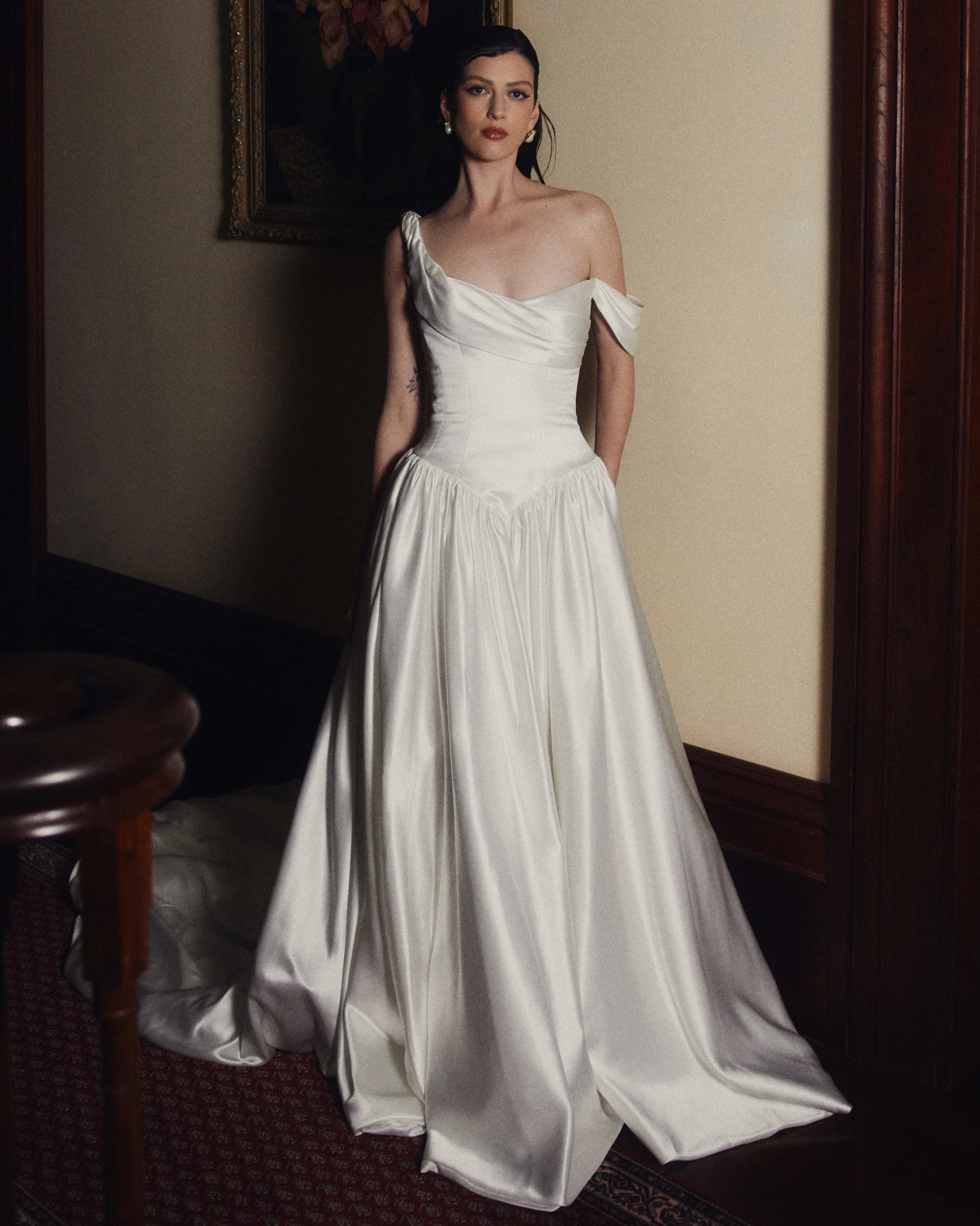 Charlotte draped silk wedding dress by Floure available at Georgette bridal Brussels