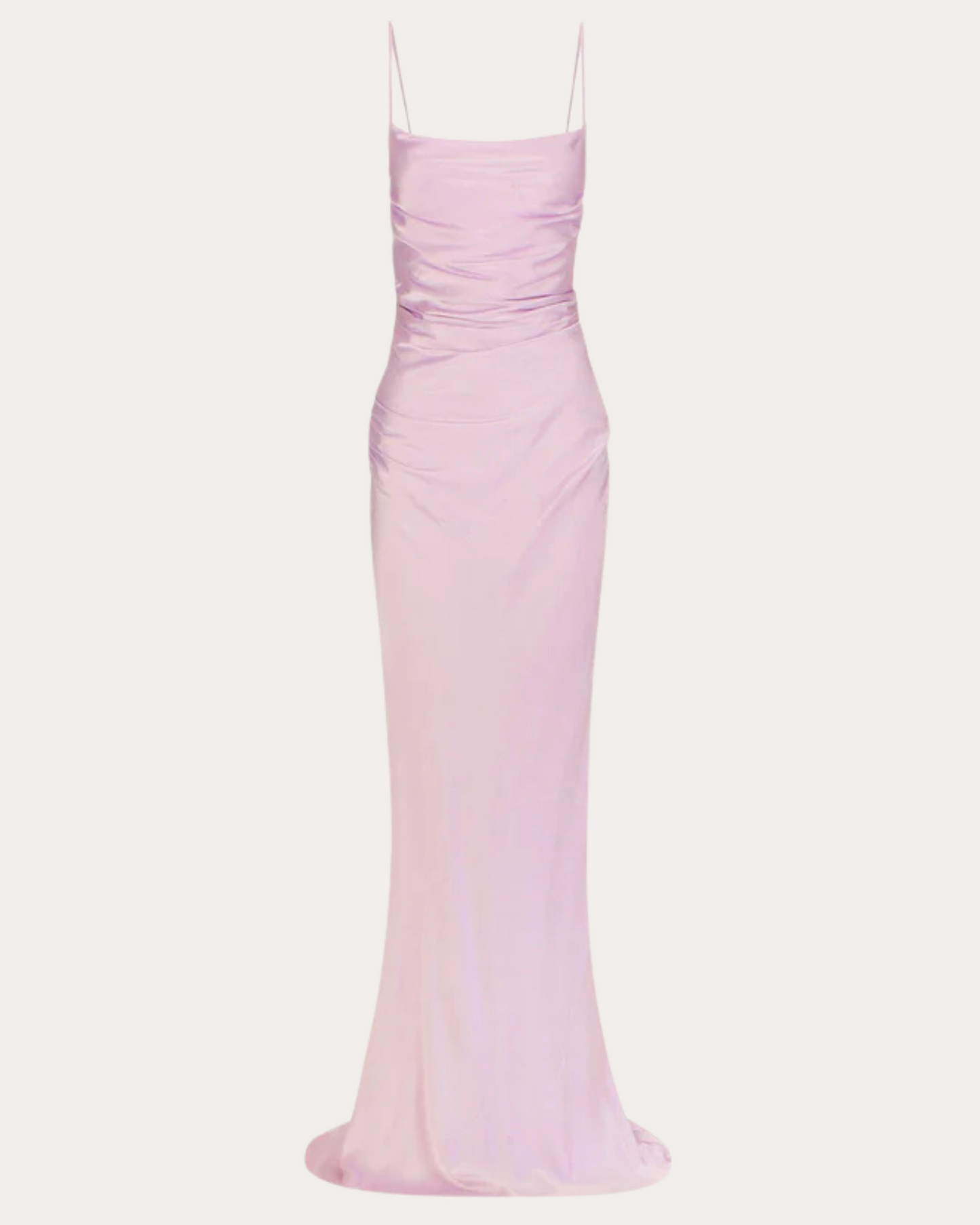 Product Shot of the La Lune Lace Back Maxi Dress in lilac showing full silhouette and elegant train.