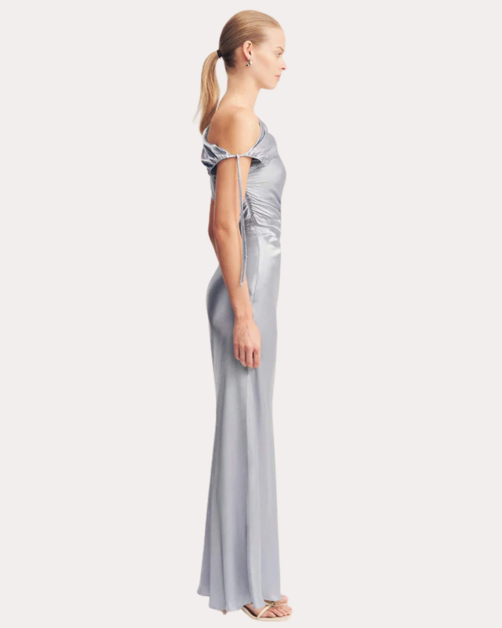 La Lune One-Shoulder Gathered Maxi Dress – Georgette