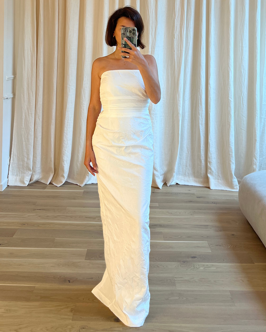 Vera Bustier Camellia Embossed Wedding Dress by Bernadette available at Georgette Brussels